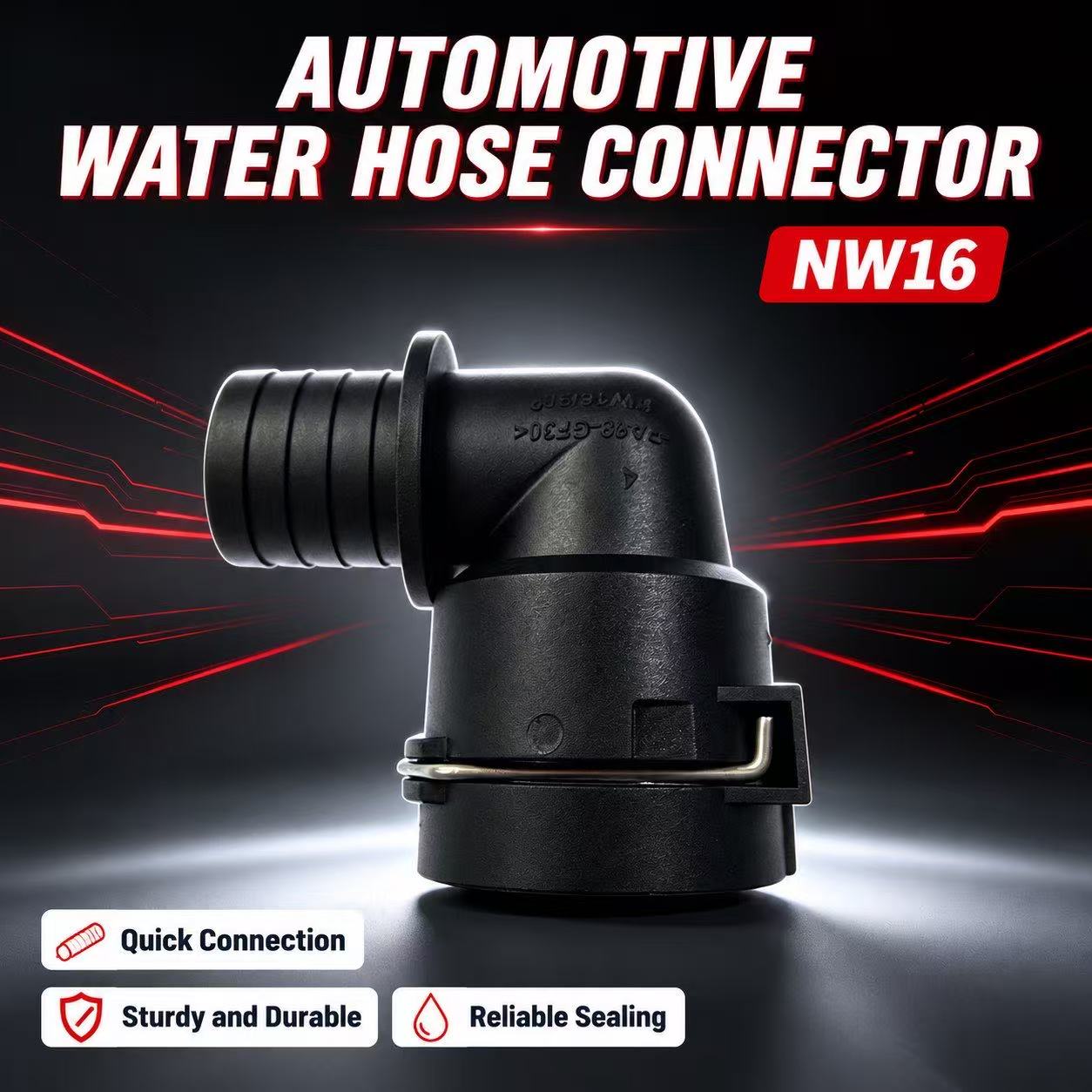 NW16 90 Degree Automotive Water Hose Quick Connector PA66‑GF30 Cooling Pipe Elbow Joint