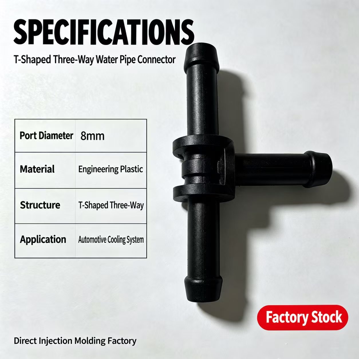 T‑Type Three‑Way Water Pipe Connector OE N90 693 001 8mm Plastic Coolant Hose Tee Fitting